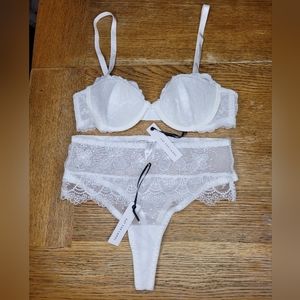 Kat The Label Set Bra Panties Thong White Lingerie Womens Xs Sexy
